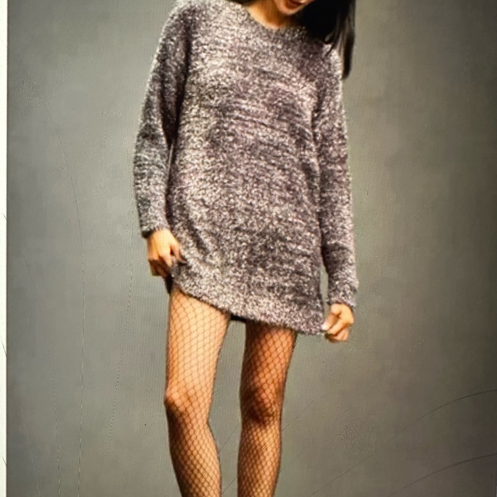 Anthropologie Tinsel Eyelash Knit Metallic Silver Oversized Dress Sparkly Size S
